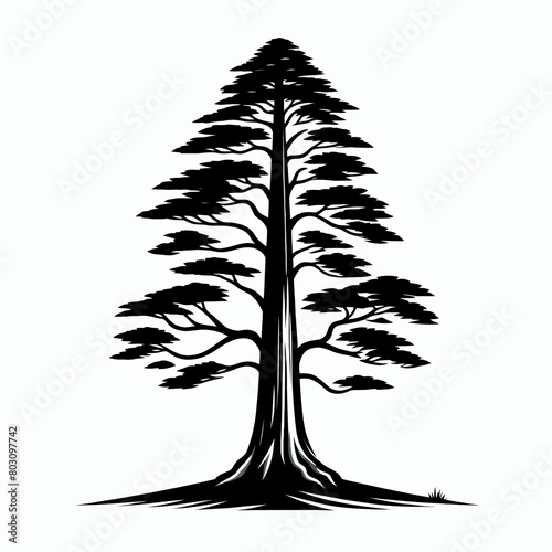 Redwood tree silhouette vector illustration white background