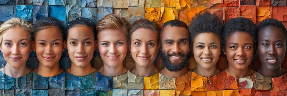 A mural embodies unity amid diversity, merging faces of various ethnicities. Ideal for social unity, cultural events, or diversity and inclusion initiatives. A mural embodies unity amid diversity, merging faces of various ethnicities. Ideal for social unity, cultural events, or diversity and inclusion initiatives.