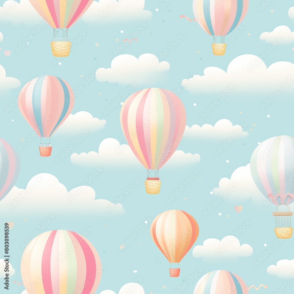 Seamless pattern with hot air balloons and clouds, Ai Generated Seamless pattern with hot air balloons and clouds, Ai Generated