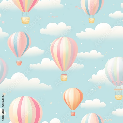 Seamless pattern with hot air balloons and clouds, Ai Generated