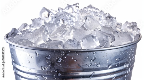bucket of ice isolated on white background