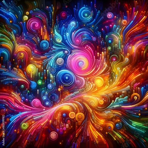 Neon Cascade features abstract colorful shapes cascading display of vibrant neon colors