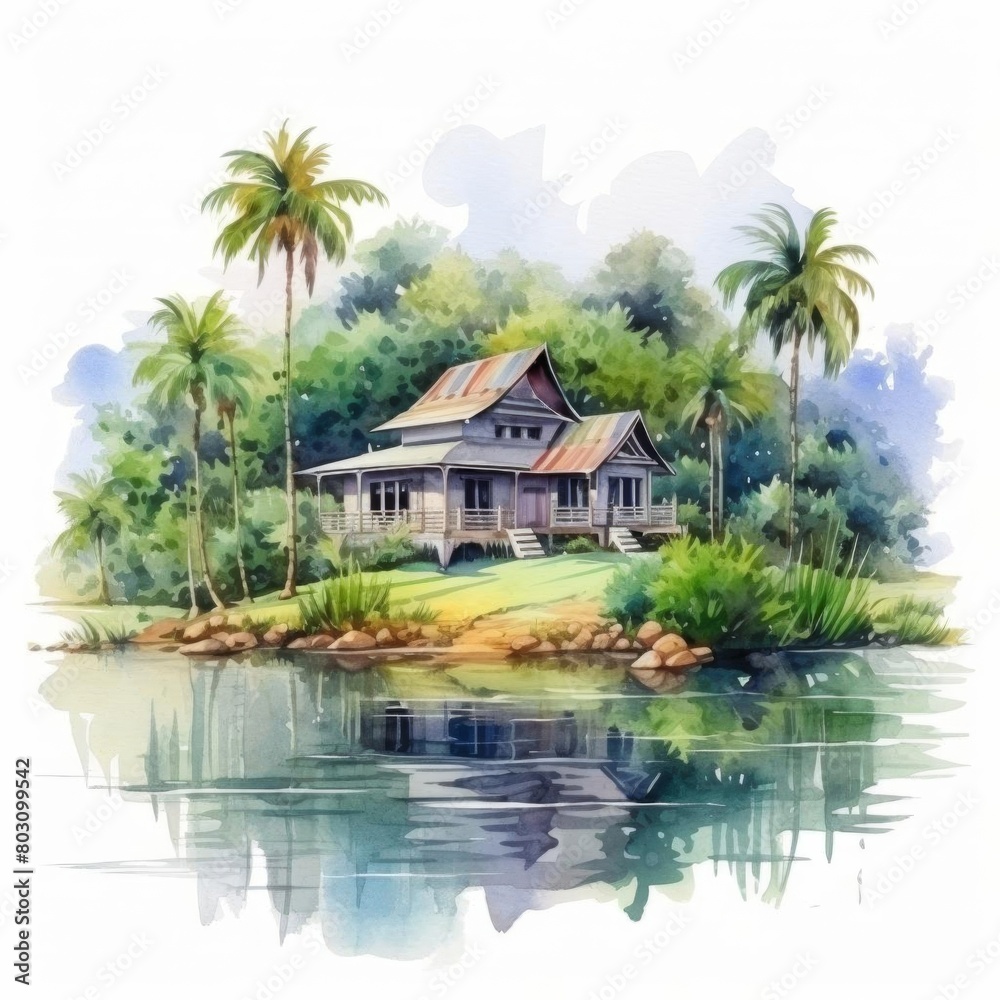 Traditional wooden house on the riverbank. Traditional wooden house on the riverbank.