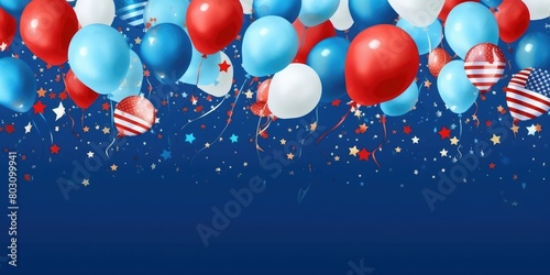 Wallpaper Mural Red and blue balloons, holiday banner for text. Blue background.
 Torontodigital.ca