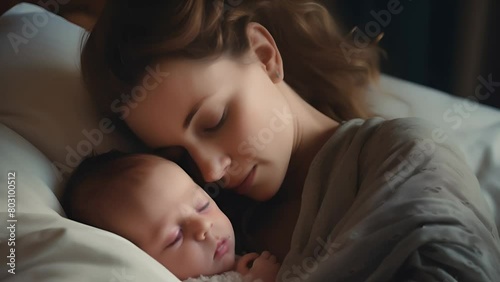 Mother hugs her newborn baby photo