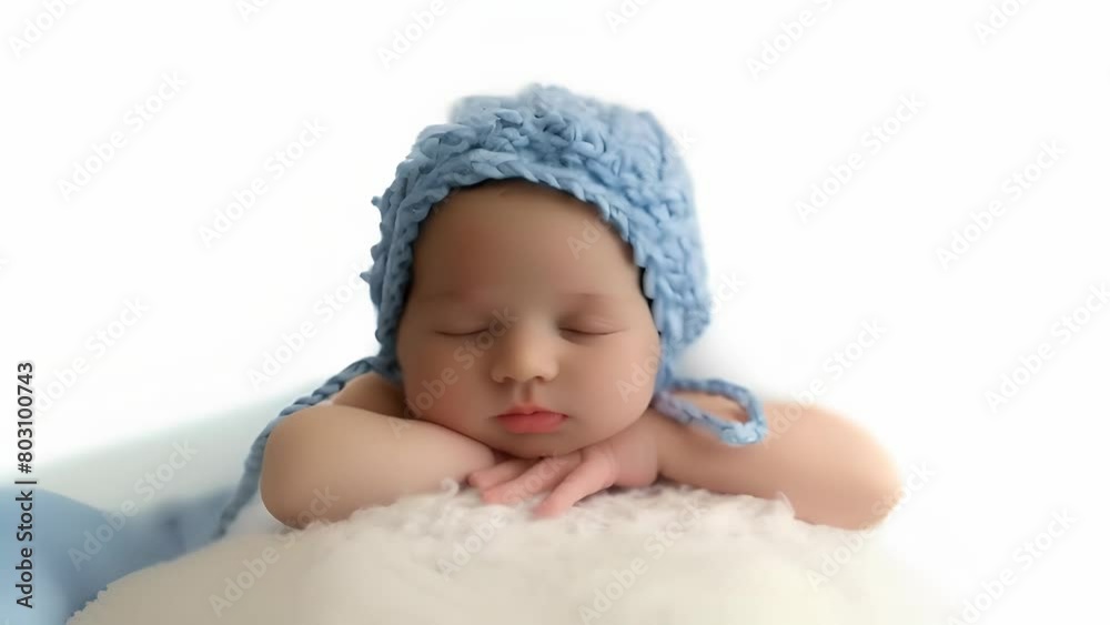 Sleeping newborn in a blue knitted hat Sleeping newborn in a blue knitted hat