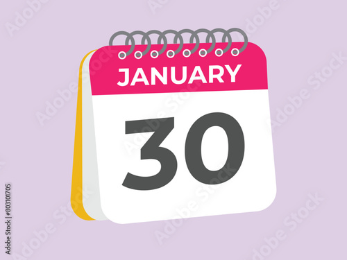 january 30 calendar reminder. 30 january daily calendar icon template. Calendar 30 january icon Design template. Vector illustration
