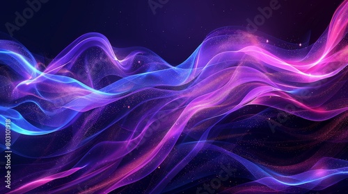 Abstract purple and blue background with glowing waves, perfect for creating elegant design elements or a modern banner. The dark color scheme adds depth to the curves of light