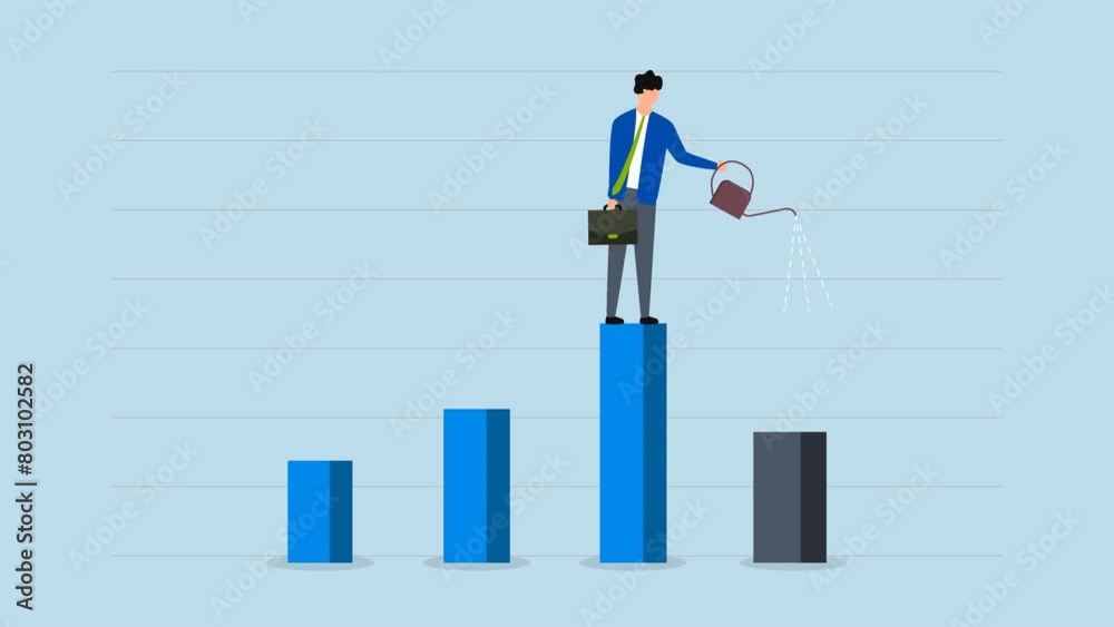 Economic recovery from money stimulus, 4k animation of businessman manager standing profit bar chart irrigation this year growing bar chart. Economic recovery from money stimulus, 4k animation of businessman manager standing profit bar chart irrigation this year growing bar chart.