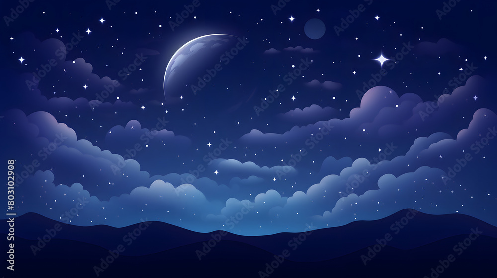 Digital calm night stars and moon abstract art design graphic poster web page PPT background