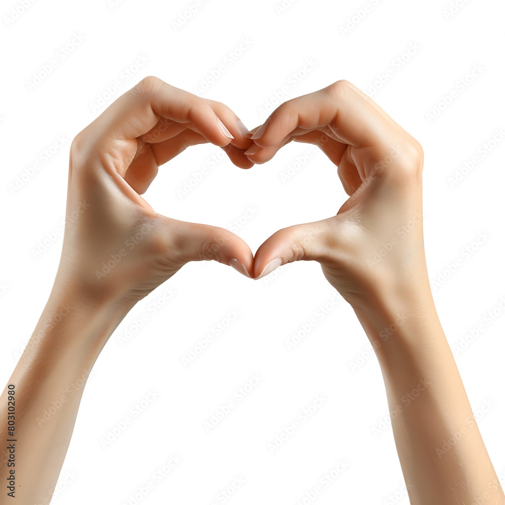 Hands making heart sign on isolated transparent background