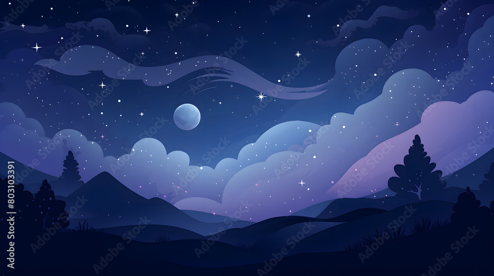 Digital calm night stars and moon abstract art design graphic poster web page PPT background