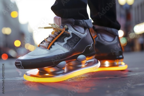 Futuristic footwear with integrated hover technology for levitation photo