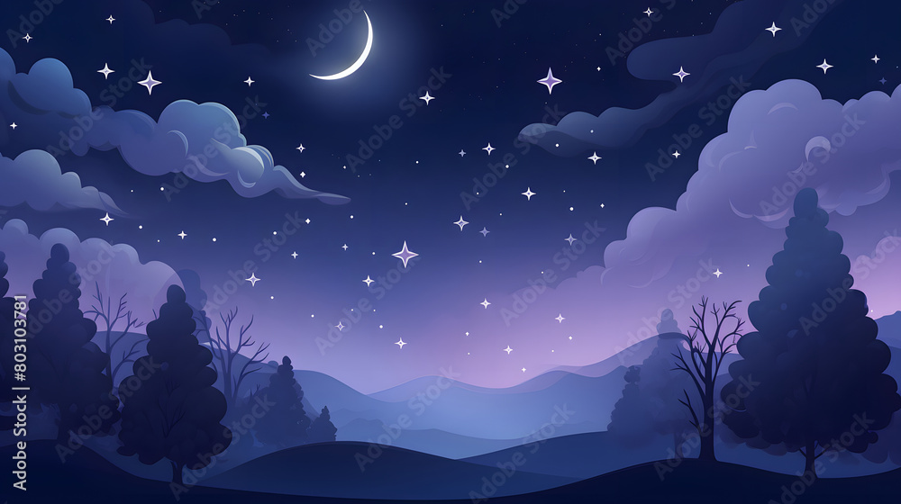 Digital calm night stars and moon abstract art design graphic poster web page PPT background