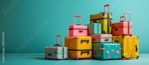 Colorful collection of luggage on a background