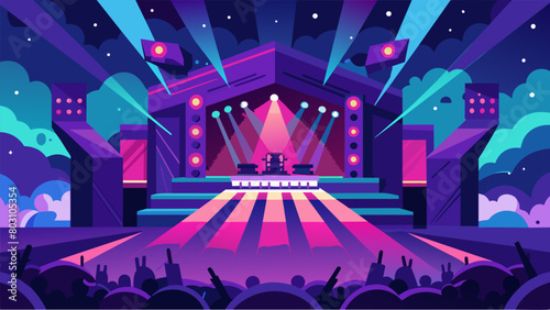 As the album progresses the stage comes alive with dazzling lights and mesmerizing visuals enhancing the atmosphere of the live playthrough. Vector illustration