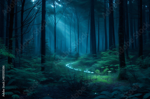 Above, the branches form a celestial canopy, adorned with glowing orbs of phosphorescent fungi. 