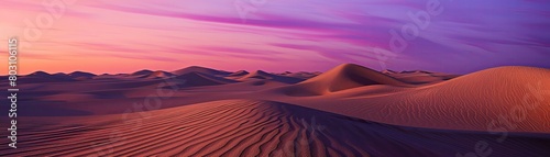 Desert mirage under twilight with surreal colors, featuring sand dunes that shimmer in the fading light, adding a digital fantasy overlay