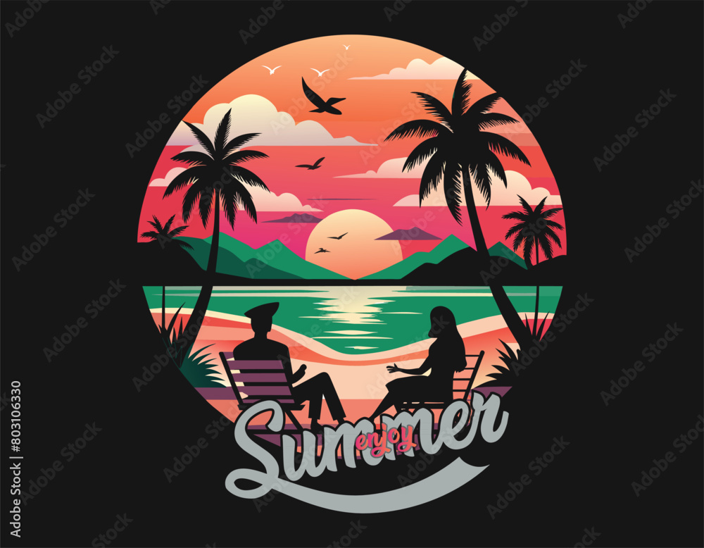 Naklejka premium Printsummer,summer vaccation.welcome summer ,summer vibes