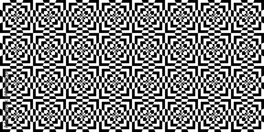 Seamless Abstract Geometric Pattern Black & White Tiles & Star Shapes Seamless Abstract Geometric Pattern Black & White Tiles & Star Shapes