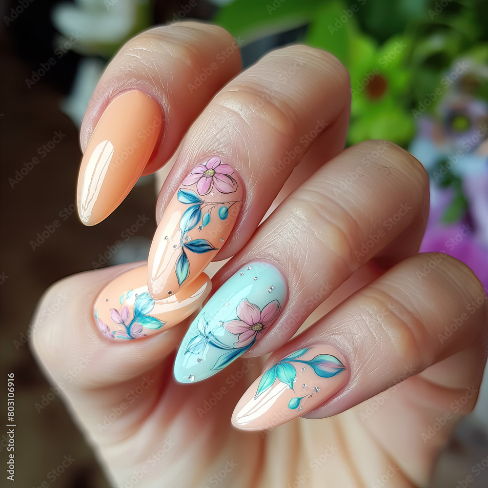 Female hand with nail design. Female hand with beautiful manicure