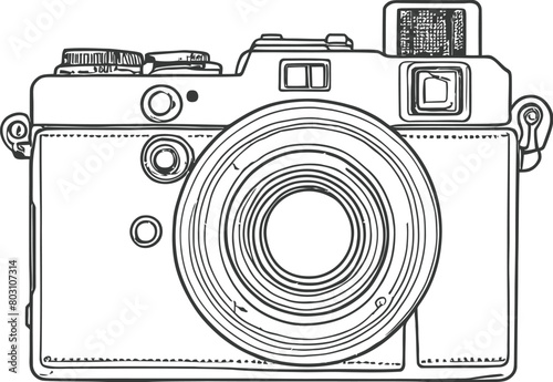 Minimal vector line art drawing old vintage analog pocket camera side view