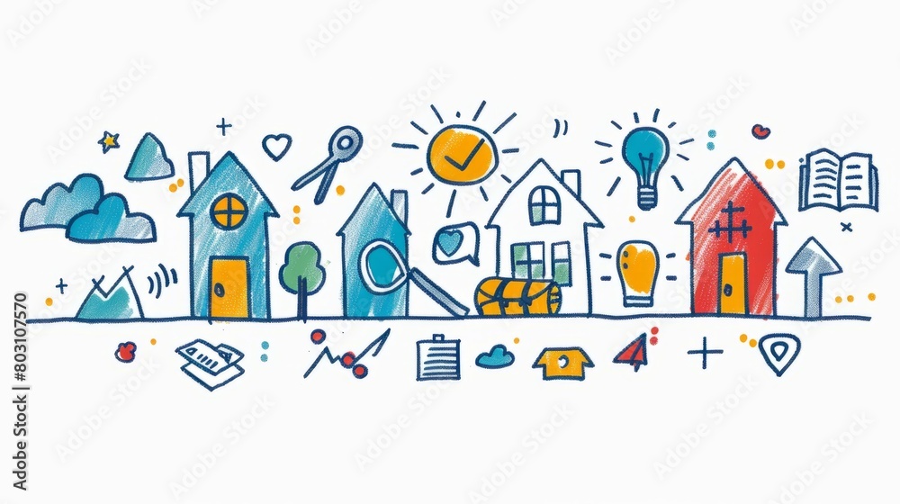 A row of houses with different colors and styles A row of houses with different colors and styles