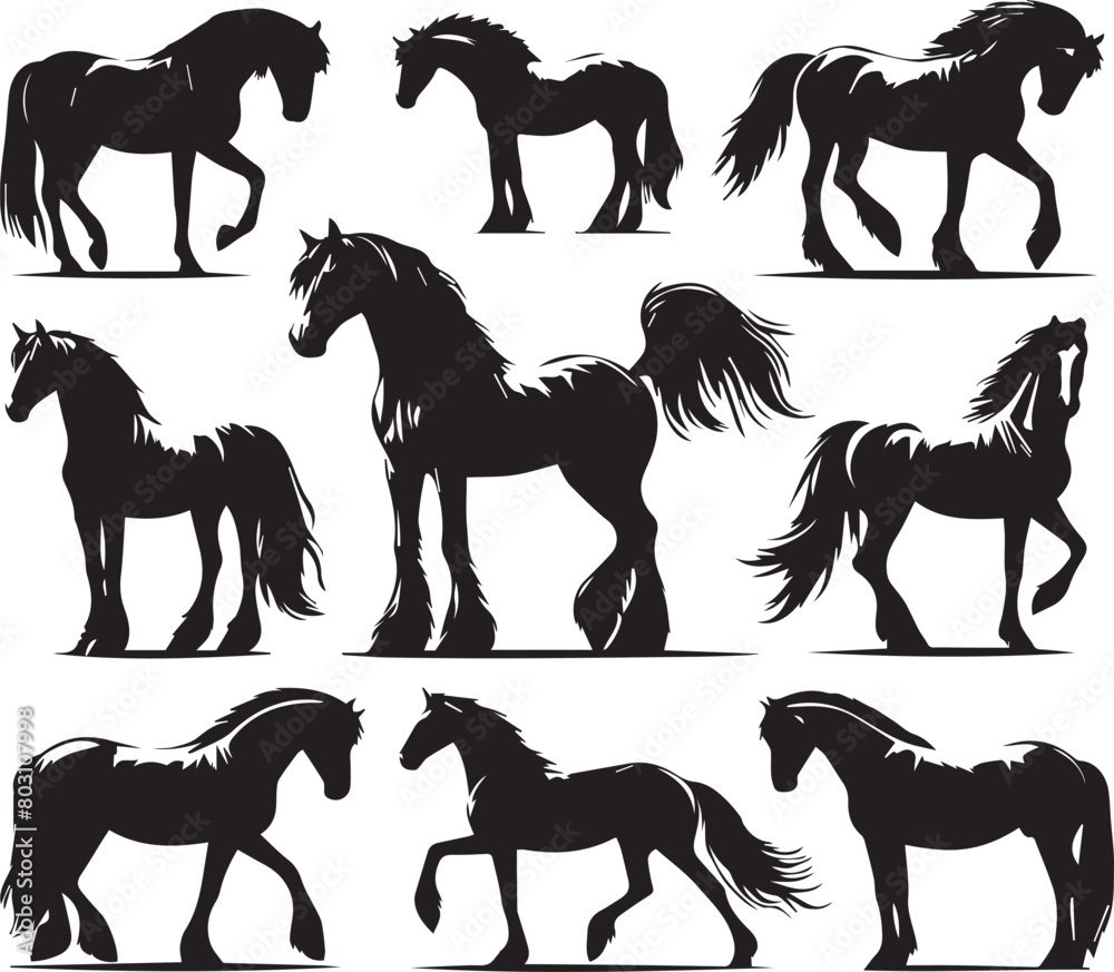 Horse silhouette animal set on white background. Black horses graphic element vector illustration. High Resolution JPG, EPS 10 included. Horse silhouette animal set on white background. Black horses graphic element vector illustration. High Resolution JPG, EPS 10 included.