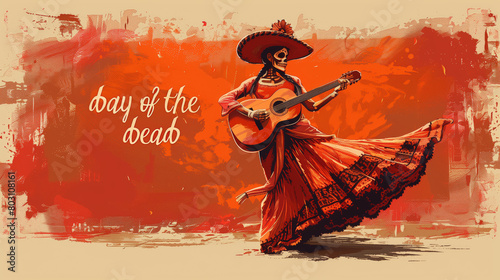Day of the Dead. Mexican skeleton playing guitar.