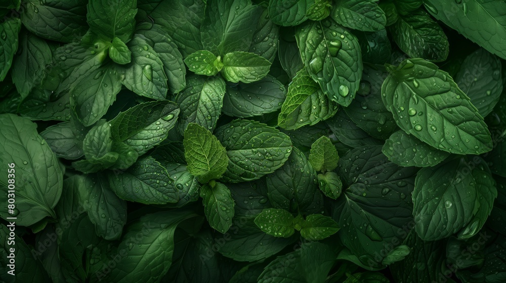 Lush green leaves covered with dew drops, providing a fresh and vibrant natural background. Lush green leaves covered with dew drops, providing a fresh and vibrant natural background.