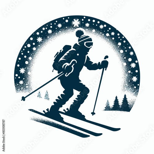 skier in winter silhouette vector illustration white background