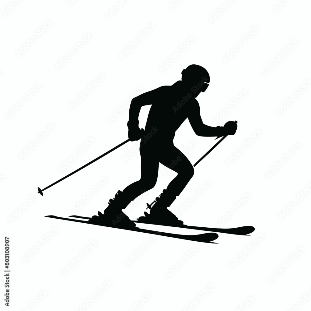 skier in winter silhouette vector illustration white background skier in winter silhouette vector illustration white background