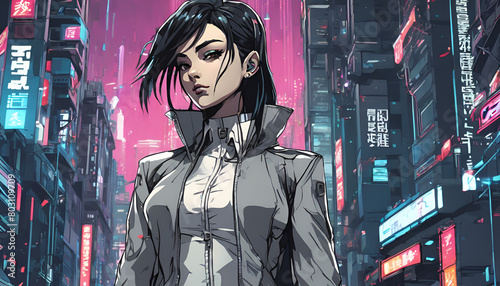 anime woman in the city