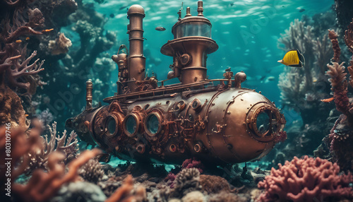 steampunk submarine and reef