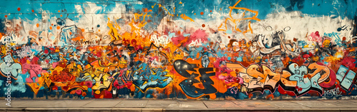 Colorful graffiti on urban wall, a blend of street art and vibrant abstract expressions. Ideal for contemporary culture and art themes.