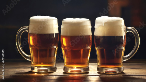 Three mugs of beer. This image was created with Leonardo AI 