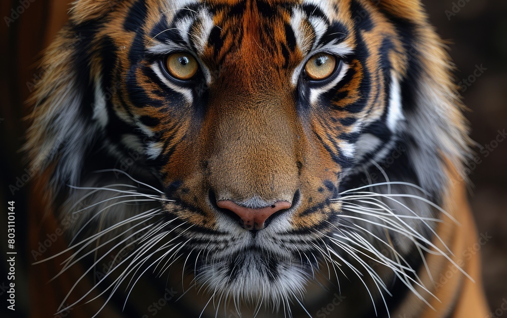 Close up of Malayan tiger face. Animal and conservation concept Close up of Malayan tiger face. Animal and conservation concept