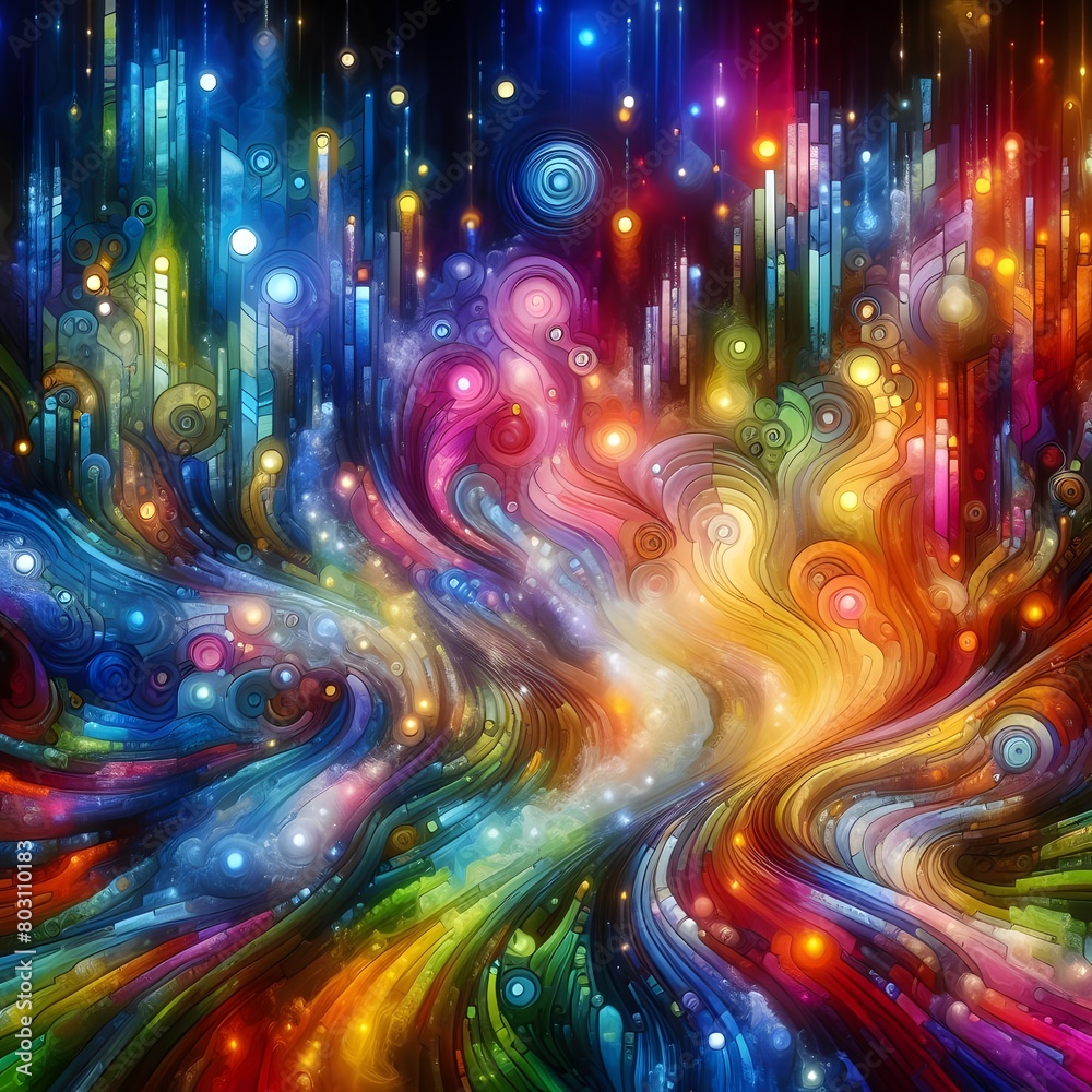Neon Cascade features abstract colorful shapes cascading display of vibrant neon colors Neon Cascade features abstract colorful shapes cascading display of vibrant neon colors
