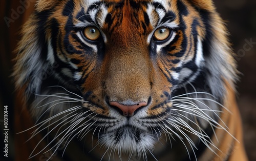 Close up of Malayan tiger face. Animal and conservation concept