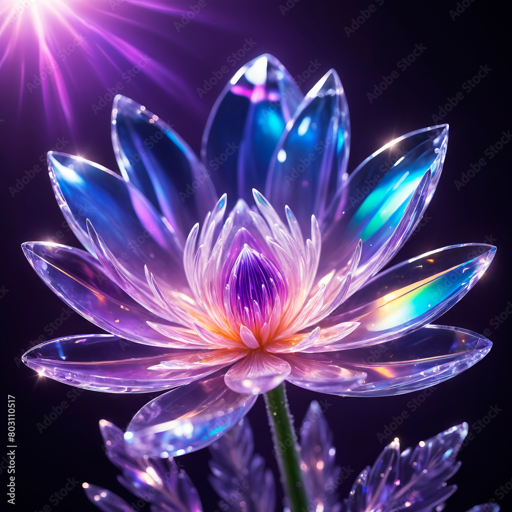 Crystal clear flower, shimmering shining in the sun