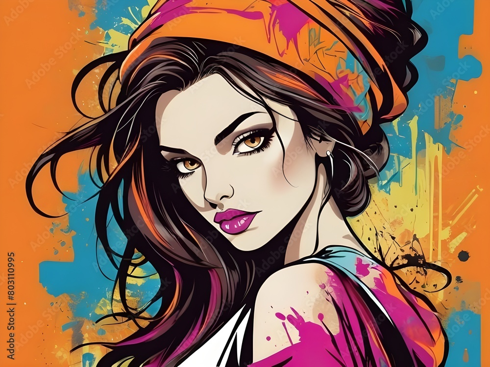 Woman, graffiti street art fashion. Vector graphic, beautiful, strong Woman, graffiti street art fashion. Vector graphic, beautiful, strong