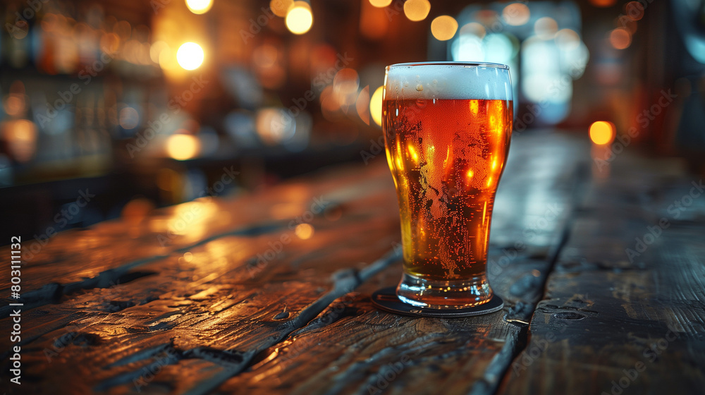 Glass of Beer on Rustic Wooden Table Glass of Beer on Rustic Wooden Table