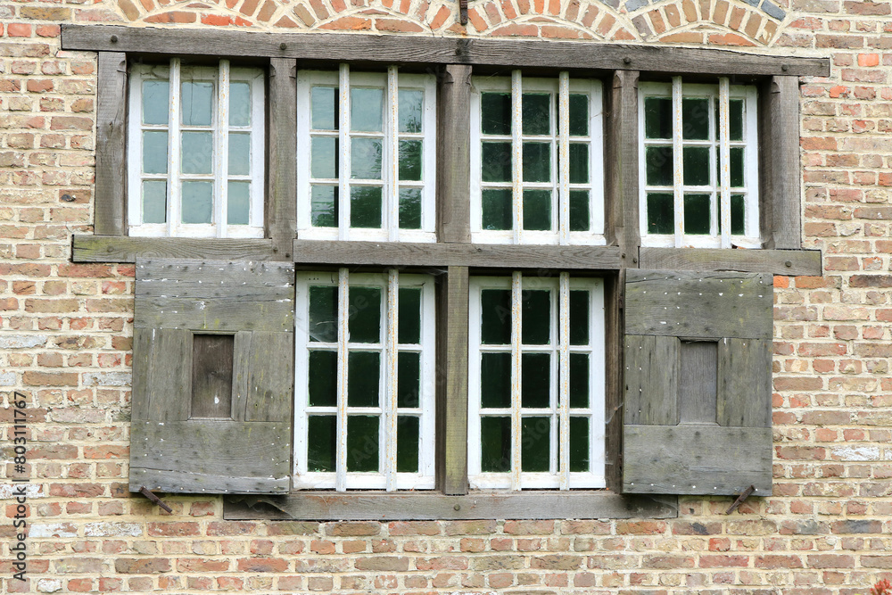window of an old brick farmhouse, Bokrijk, Genk, Belgium