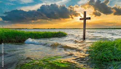The Wooden Cross in the waves of waters