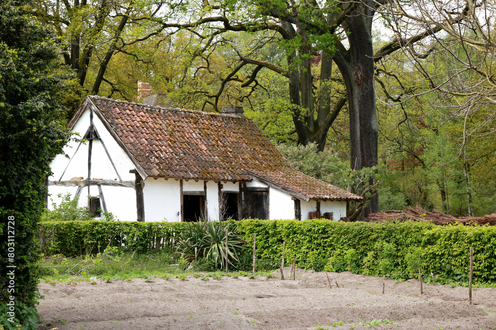 traditional white ancient farmhouse, Bokrijk, Genk, Belgium