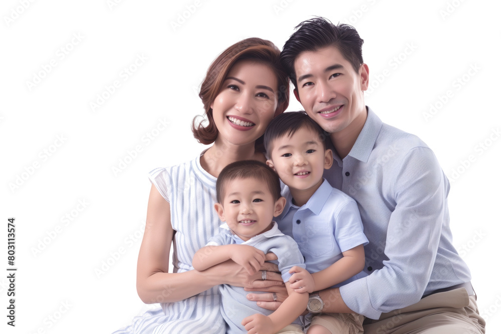 Family father mother son daughter kid studio photo white background