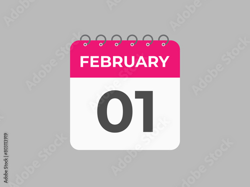 February 1 calendar reminder. 1 February daily calendar icon template. Calendar 1 February icon Design template. Vector illustration
