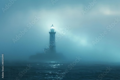 A lighthouse shining through the fog  guiding ships to safety  as a metaphor for guidance and clarity after depression