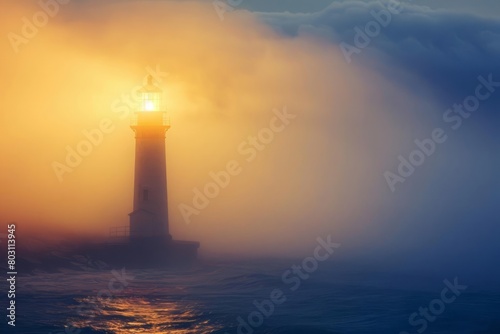 A lighthouse shining through the fog  guiding ships to safety  as a metaphor for guidance and clarity after depression