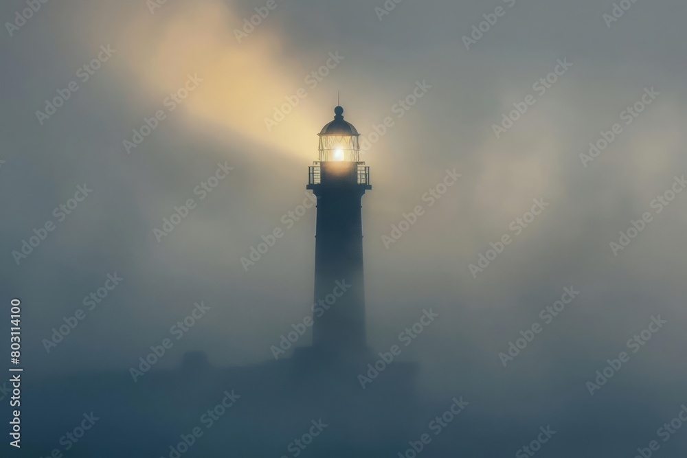 A lighthouse shining through the fog, guiding ships to safety, as a metaphor for guidance and clarity after depression